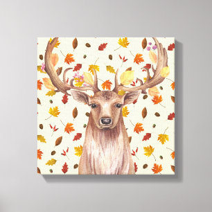 Watercolor Stag of Autumn Canvas Print
