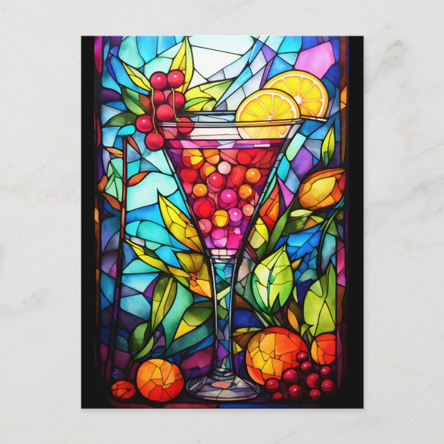 Watercolor Stained Glass Fruit Cocktail Drink Postcard (Front)