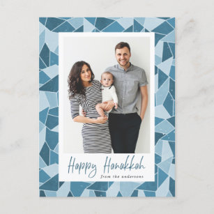 Watercolor Stained Glass Happy Hanukkah Photo Holiday Postcard