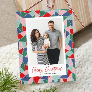 Watercolor Stained Glass Merry Christmas Photo Holiday Postcard