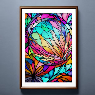 Watercolor Stained Glass Style Abstract Geometric Poster