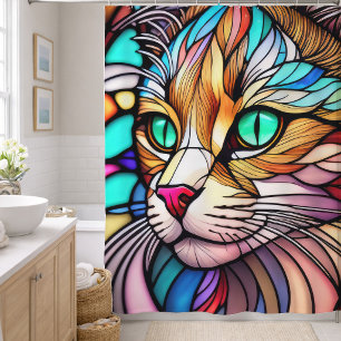 Watercolor Stained Glass Style Cat