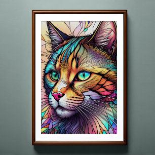 Watercolor Stained Glass Style Cat 2:3 Poster