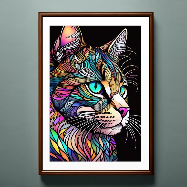 Watercolor Stained Glass Style Cat 2:3 Poster (Creator Uploaded)