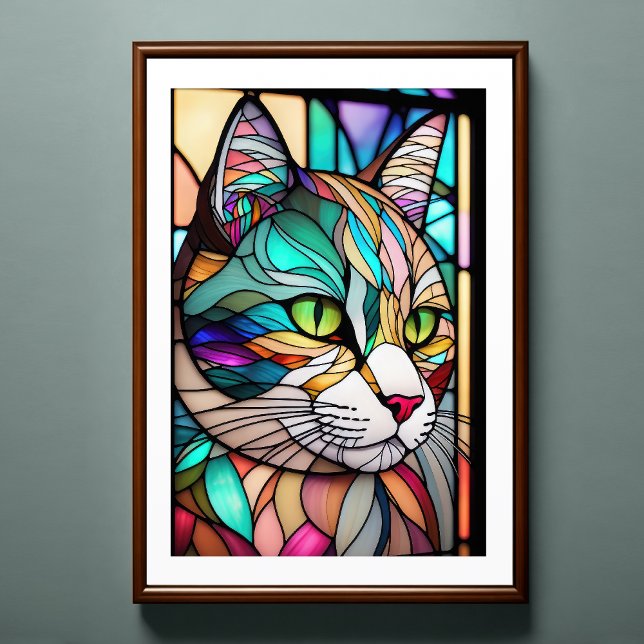 Watercolor Stained Glass Style Cat 2:3 Poster (Creator Uploaded)