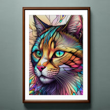 Watercolor Stained Glass Style Cat II 2:3