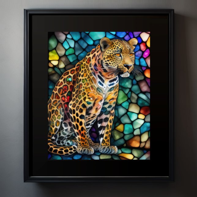 Watercolor Stained Glass Style Leopard 5:4 Poster (Creator Uploaded)