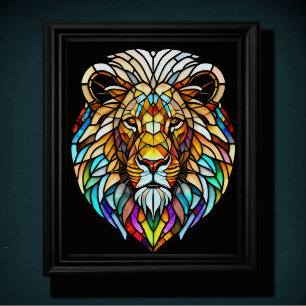 Watercolor Stained Glass Style Lion 5:4 Poster