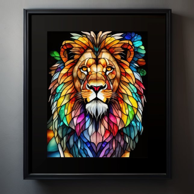 Watercolor Stained Glass Style Lion 5:4 Poster (Creator Uploaded)