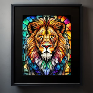 Watercolor Stained Glass Style Lion 5:4 Poster