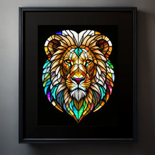 Watercolor Stained Glass Style Lion 5:4 Poster