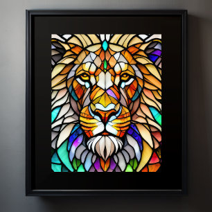 Watercolor Stained Glass Style Lion 5:4 Poster