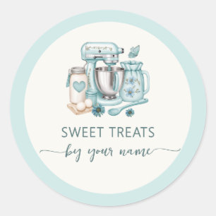 Watercolor stand mixer bakery packaging classic round sticker