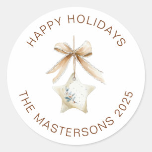 Watercolor Star Tree Ornament Holiday Greeting Classic Round Sticker