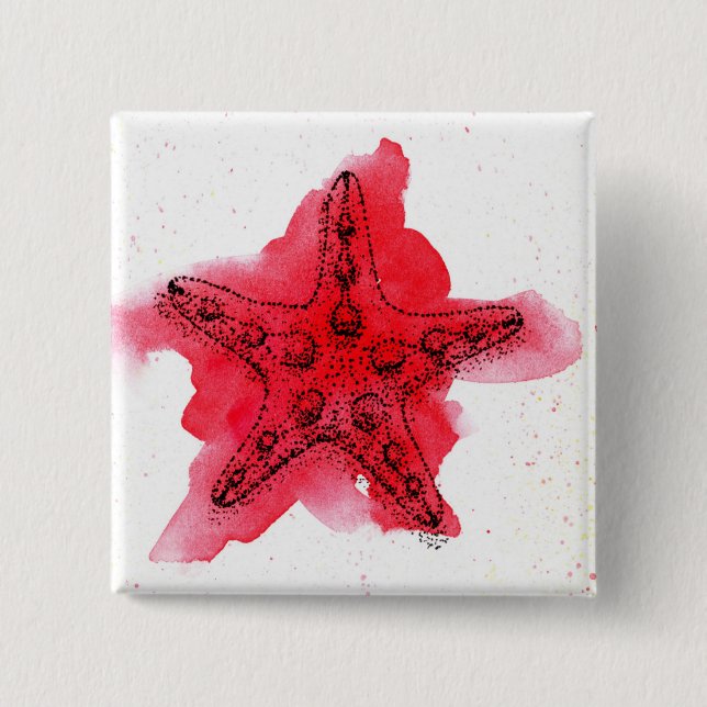 Watercolor Starfish 2 Inch Square Button (Front)
