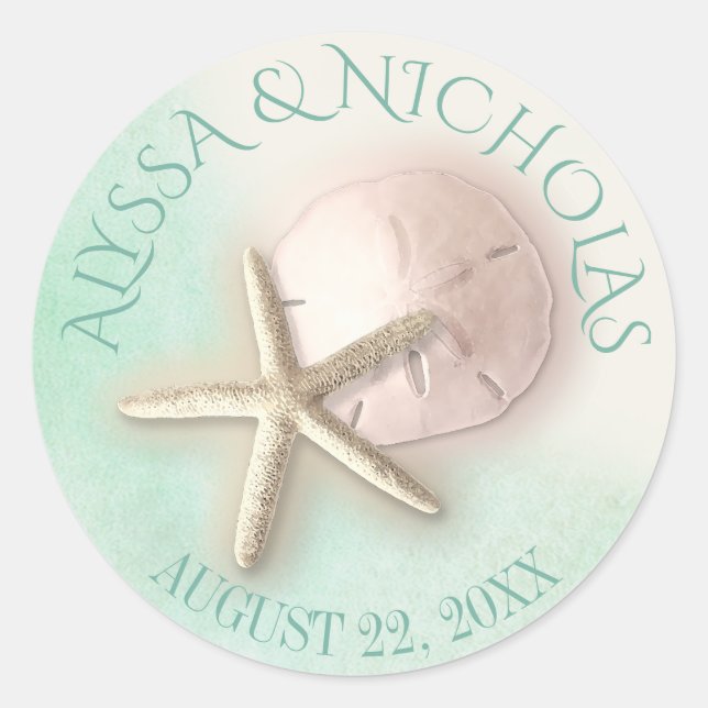 Watercolor Starfish and Sand Dollar Classic Round Sticker (Front)