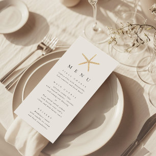 Watercolor Starfish Beach Minimalist Wedding Menu