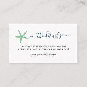 Watercolor starfish Beach wedding details card