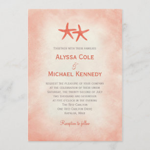 Watercolor Starfish Beach Wedding Invitation Coral