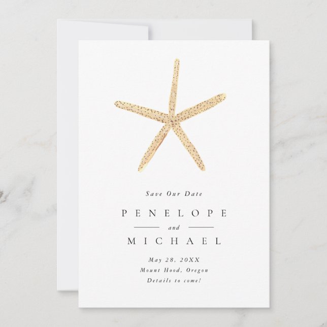 Watercolor Starfish Beach Wedding Save The Date (Front)