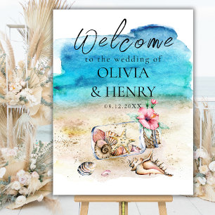 Watercolor Starfish Beach Wedding Welcome Sign