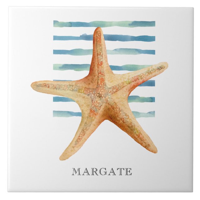 Watercolor STARFISH Coastal Beach MARGATE   Tile (Front)