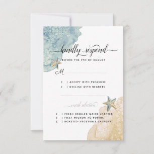 Watercolor Starfish Dusty Blue Ocean Wedding RSVP Card
