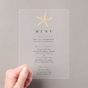 Watercolor Starfish Elegant Wedding Acrylic Menu Acrylic Invitations