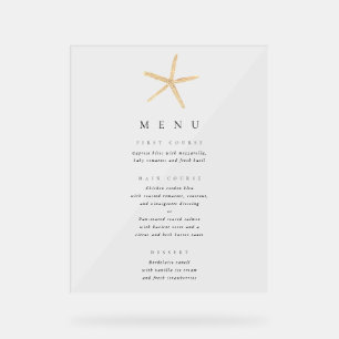 Watercolor Starfish Elegant Wedding Menu Acrylic Sign