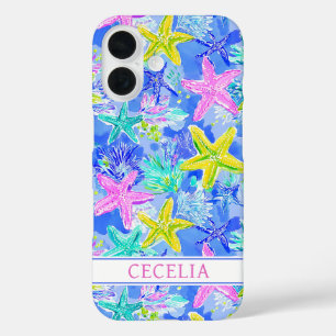 Watercolor Starfish Monogrammed iPhone 16 Case