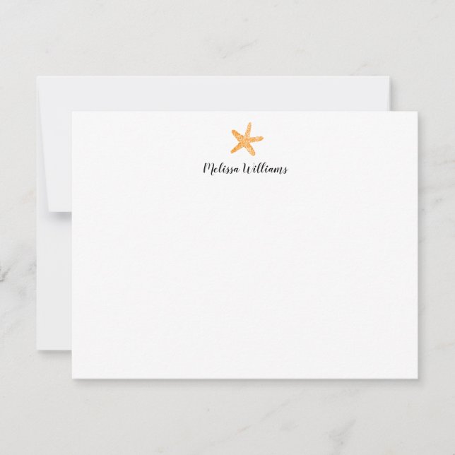 Watercolor Starfish Orange Personalized Stationery Card (Front)