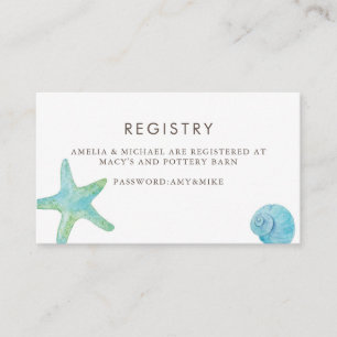 Watercolor Starfish & Seashell Beach Gift Registry Enclosure Card