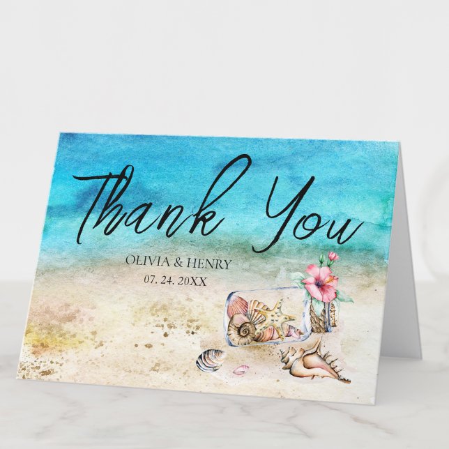 Watercolor Starfish & Seashells Beach Wedding Thank You Card (Creator Uploaded)