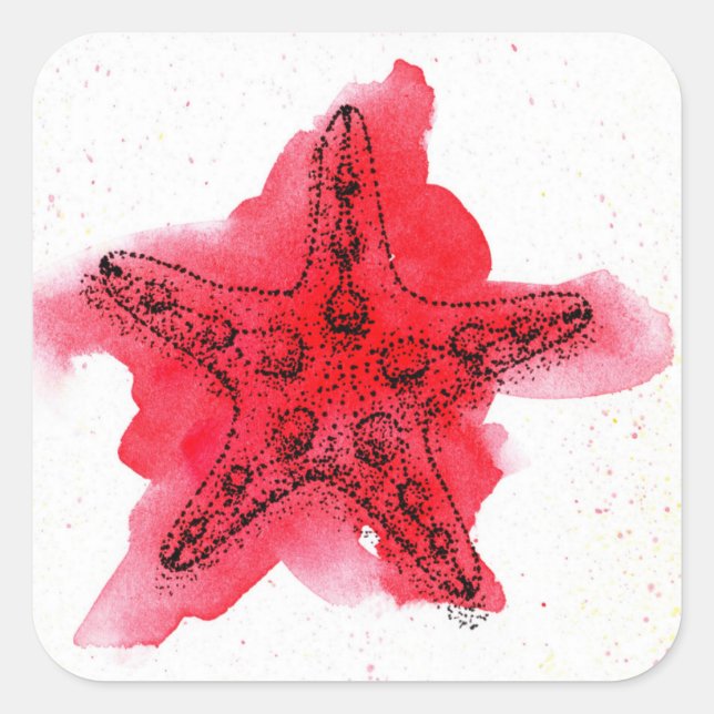 Watercolor Starfish Square Sticker (Front)