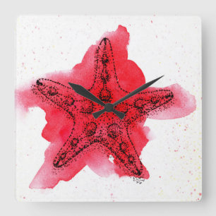 Watercolor Starfish Square Wall Clock