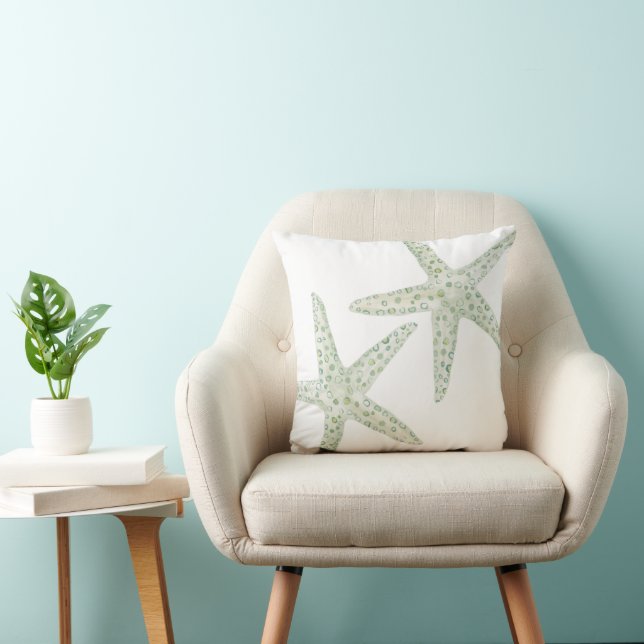 Watercolor Starfish Trio Throw Pillow (Chair)