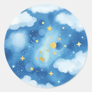 Watercolor Starry Galaxy with Metallic Highlights Classic Round Sticker