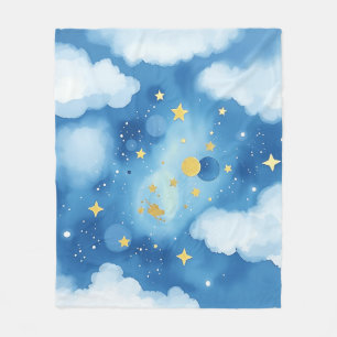 Watercolor Starry Galaxy with Metallic Highlights Fleece Blanket