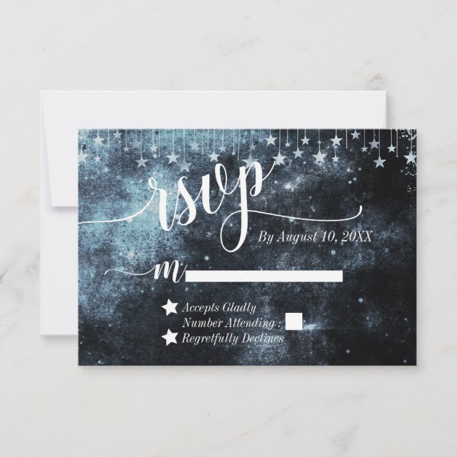 Watercolor Starry Night Celestial Wedding RSVP Card (Front)