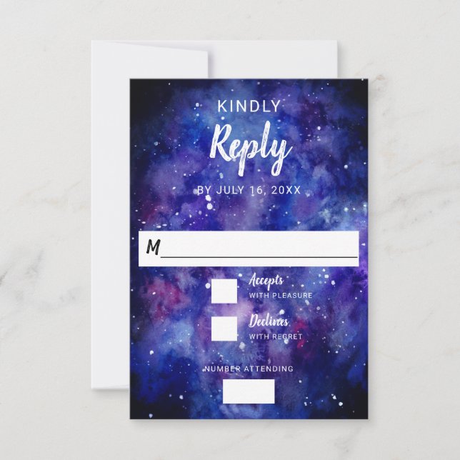 watercolor starry night stars galaxy calligraphy RSVP card (Front)