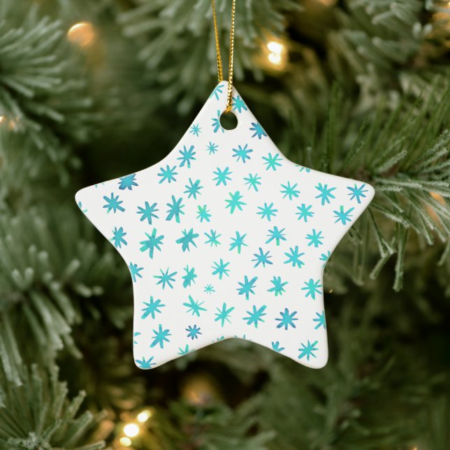 Watercolor stars - aqua ceramic ornament (Tree)