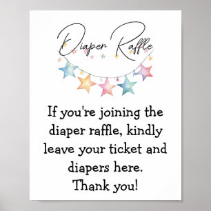 Watercolor Stars Baby Shower Diaper Raffle  Poster