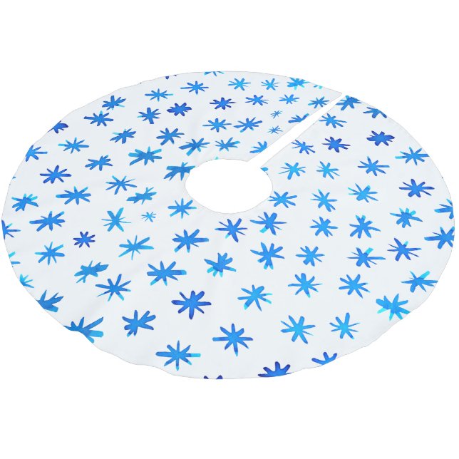 Watercolor stars - blue brushed polyester tree skirt (Angled)