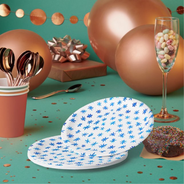Watercolor stars - blue paper plate (Multi)