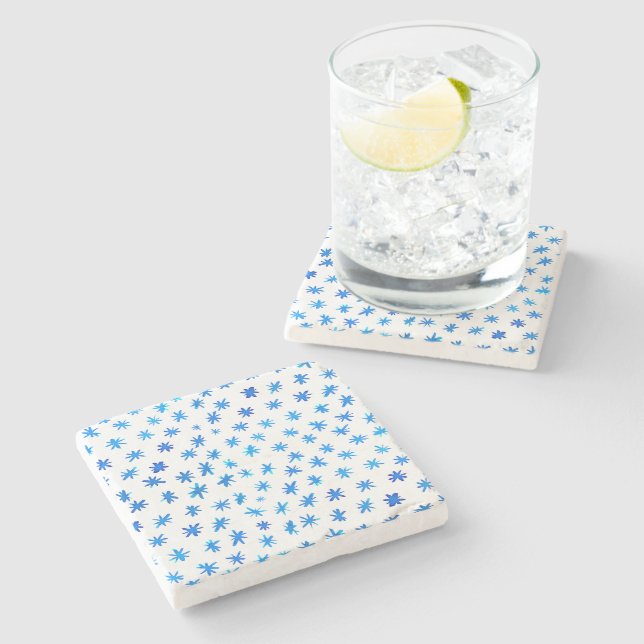 Watercolor stars - blue stone coaster (Side)