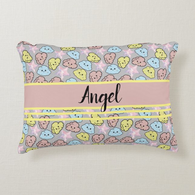 Watercolor  Stars & Cloud Pattern  Accent Pillow (Front)