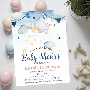 Watercolor Stars,Clouds,Planet Baby Shower  Invitation