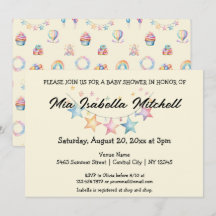 Watercolor Stars Cute Baby Shower Invitation
