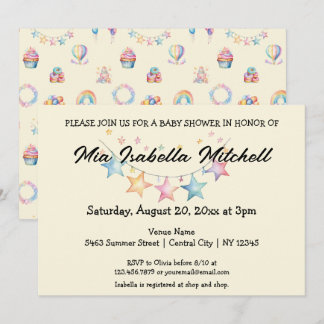 Watercolor Stars Cute Baby Shower Invitation