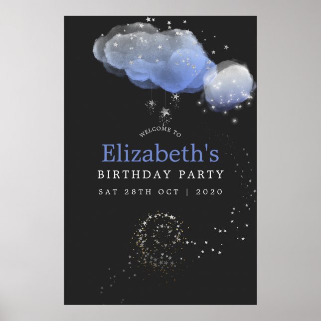 Watercolor Stars Night Sky Birthday Party Welcome Poster (Front)